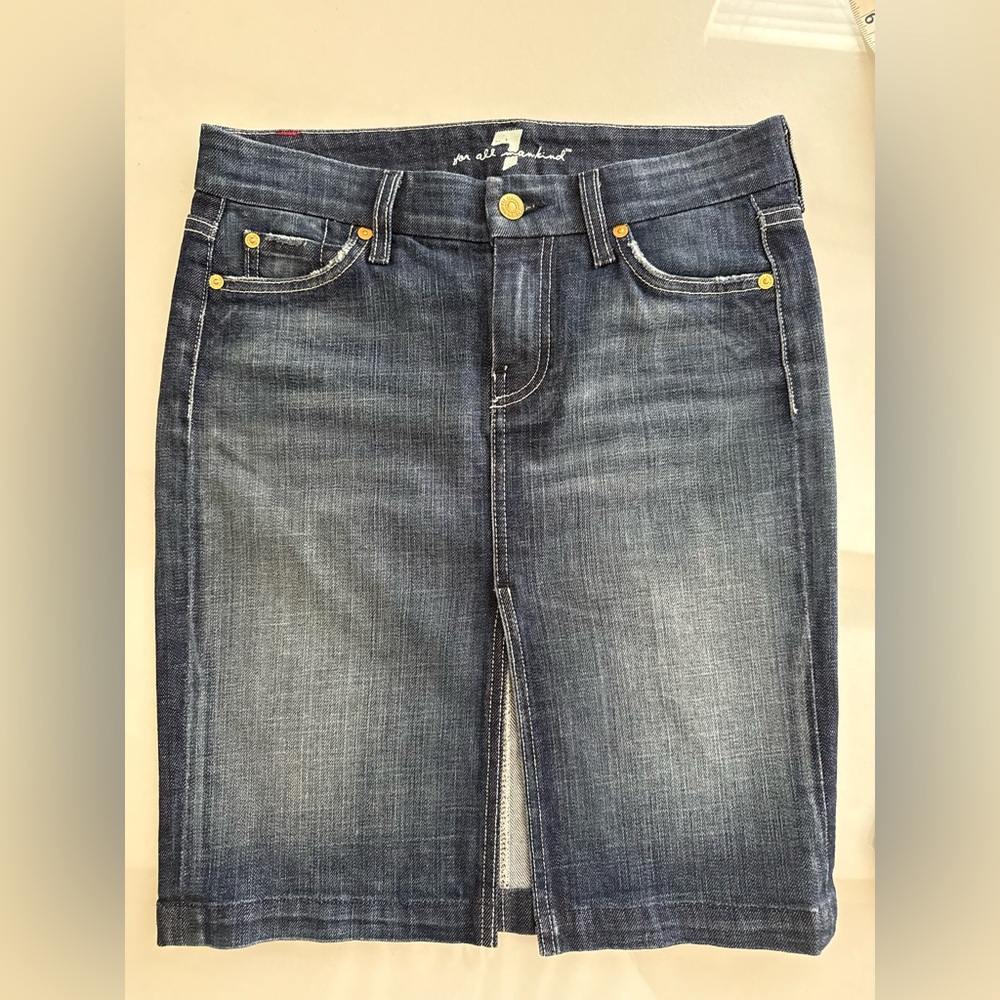 7 For All Mankind Denim Skirt Size 26 Blue Wash Stretch Jean Skirt Made in USA
